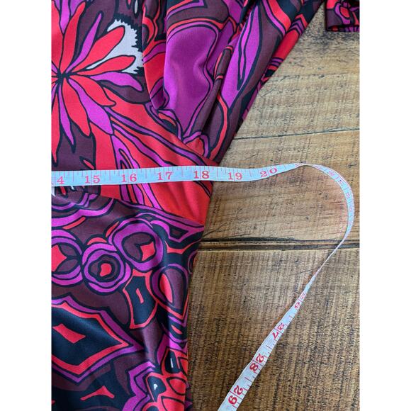 Womens Trina Turk Joni Floral Print Pink Orange Red Long Sleeve Shift Dress M - Picture 7 of 10